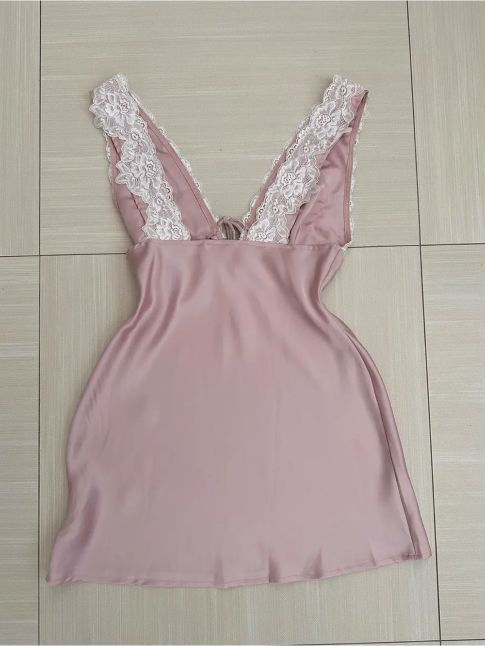 Princess Polly Blush Pink Satin Chemise with Cream Lace Trim - Picture 7 of 9